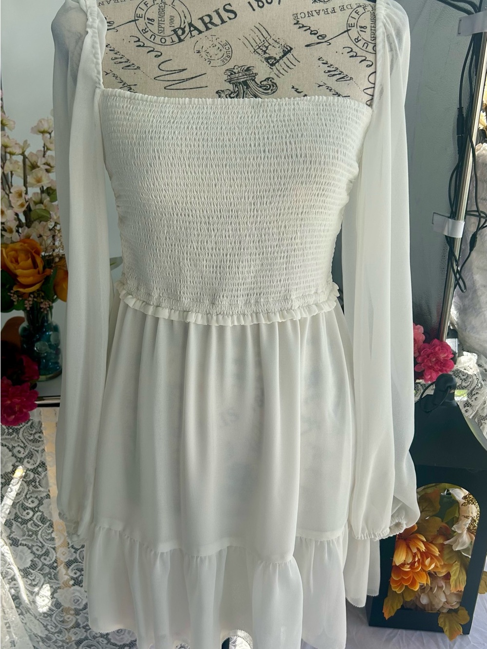Wilfred fairy sugarcoated gardenparty mesh White Smocked Tiered Mini Dress